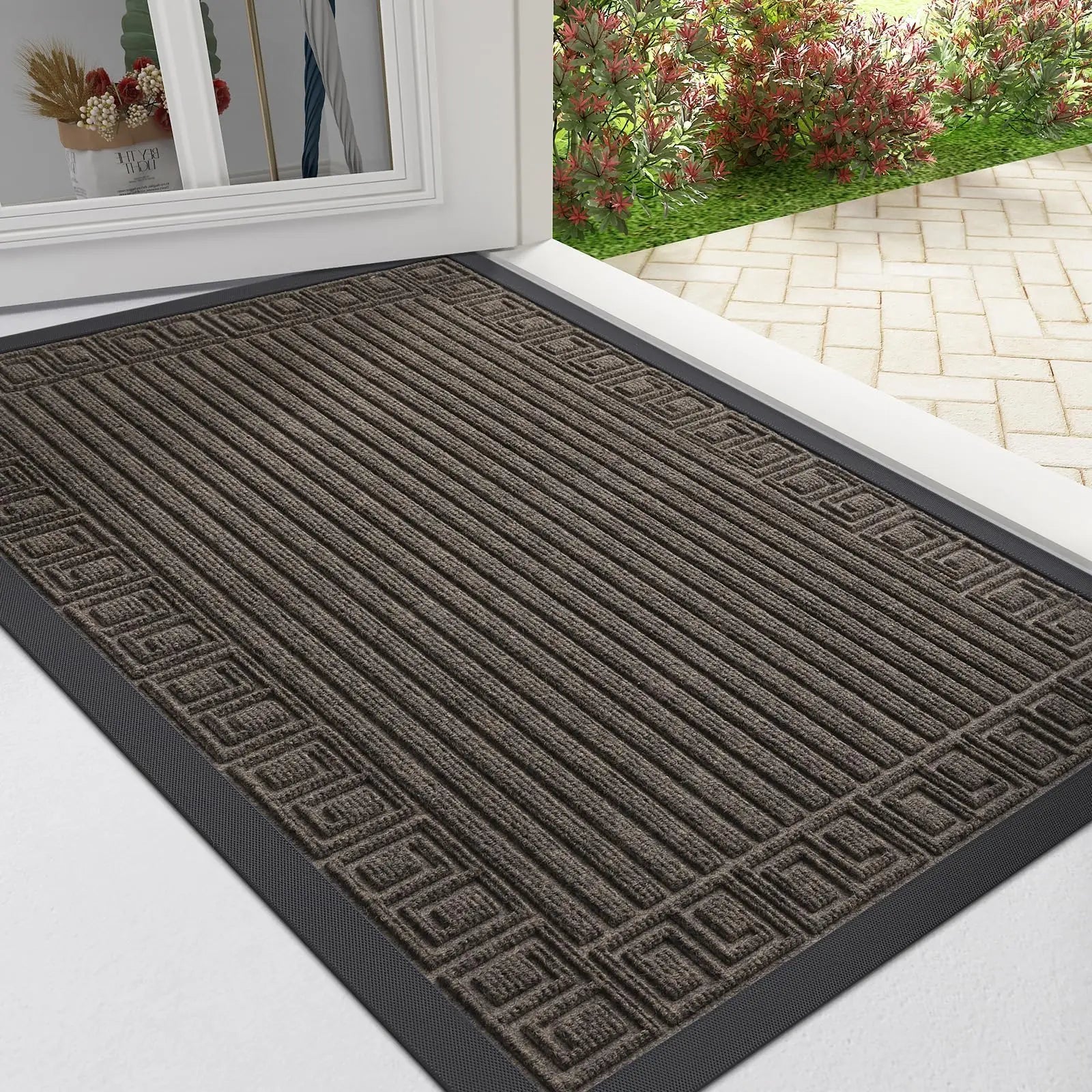 Flache Eingangsmatte – Schmutzfangend, Rutschfest für Küche & Eingangsbereich, Teppich für Wohnraum Kaufschwan® Braun 81.5x119.5cm