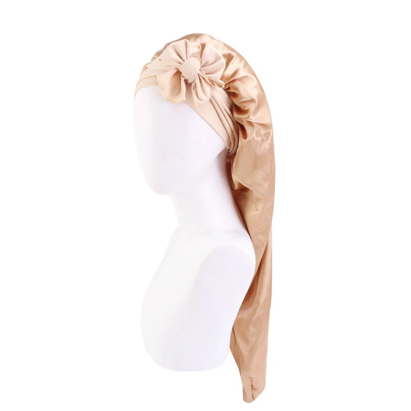 Lange Übergroße Satin-Schlafhaube für Damen – Atmungsaktive Elastische Haarhaube mit Schleifenband für die Nacht Kaufschwan® Gold