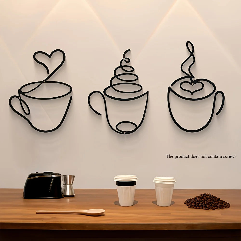 3er Set Kreative Kaffee Wanddeko – Carbonstahl Café Dekoration Kaufschwan®