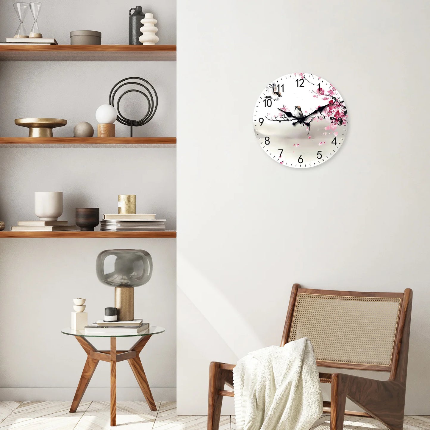 Kirschblüten Holz Wanduhr – Leise Quarz Kunst Deko Uhr Kaufschwan®