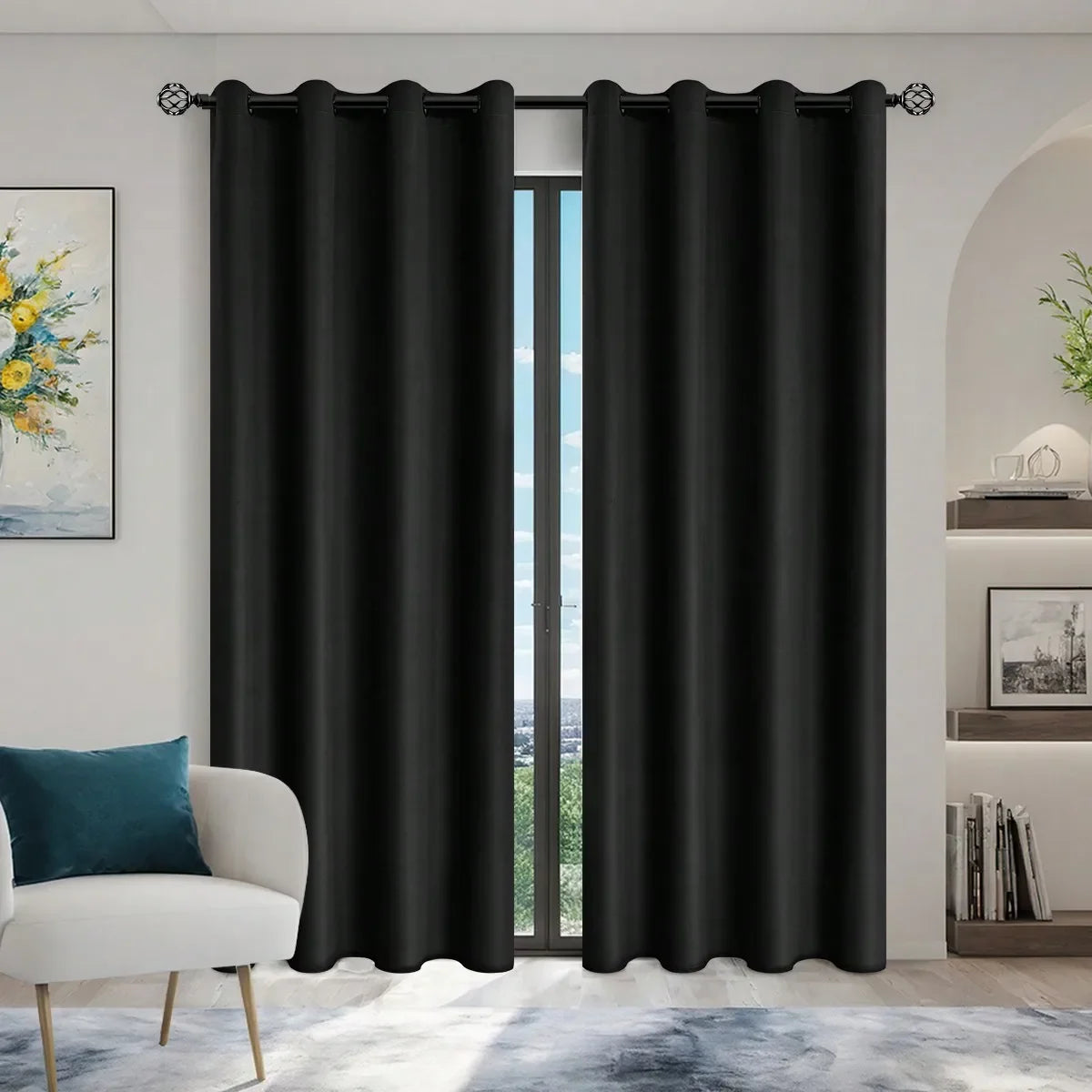 Einfarbiger 100% Verdunkelungsvorhang mit Ösen Voller Sichtschutz für Schlafzimmer Wohnzimmer Kaufschwan® Schwarz 132X160cm- 1 Stück Ösenverschluss