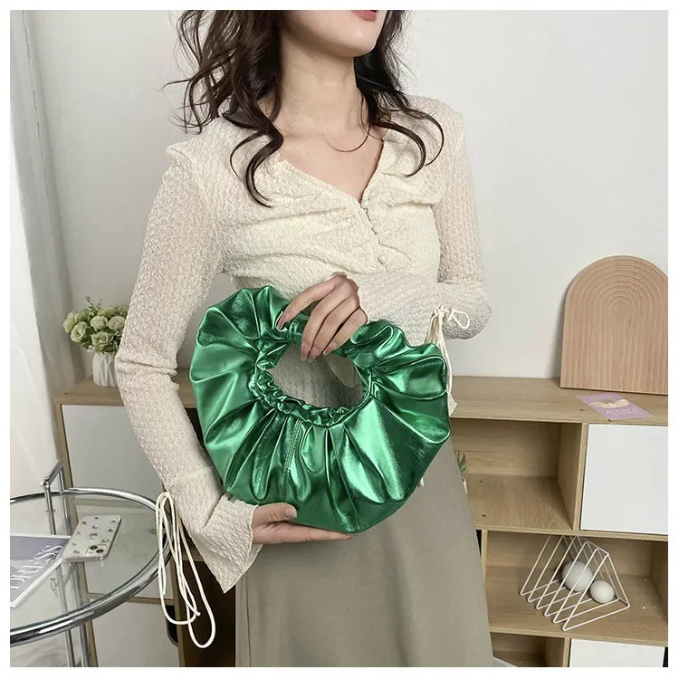 Metallic Falten Handtasche – Laser Silber Clutch & Schultertasche | Luxus Designer-inspirierte Damen Tote Kaufschwan®