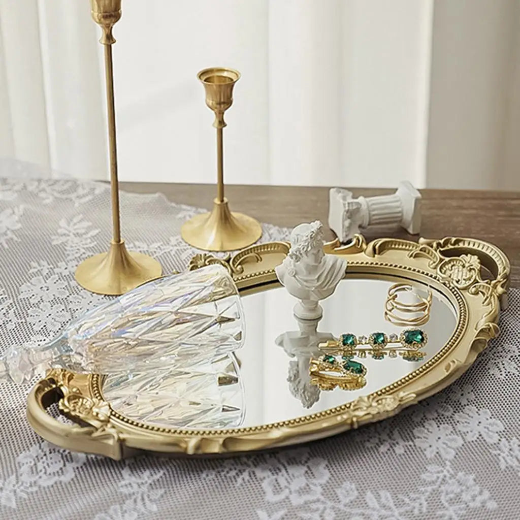 Vanity-Tablett im Europäischen Retro-Stil – Schmuck-, Kosmetik- & Parfum-Ablage mit Spiegel für Schminktisch & Wohndekoration Kaufschwan®
