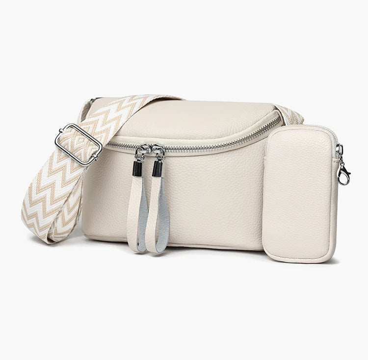 Damen Brusttasche – Hochwertige Rindsleder Crossbody, Gürteltasche & Handtasche mit Kleiner Geldbörse Kaufschwan® Beige