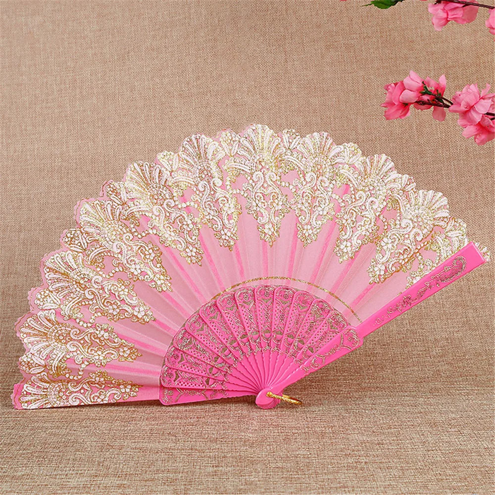 Retro Faltfächer | Kunststoff mit Goldpuder | Weißer Hochzeits- & Partyfächer im Chinesischen Stil Kaufschwan® Design 3