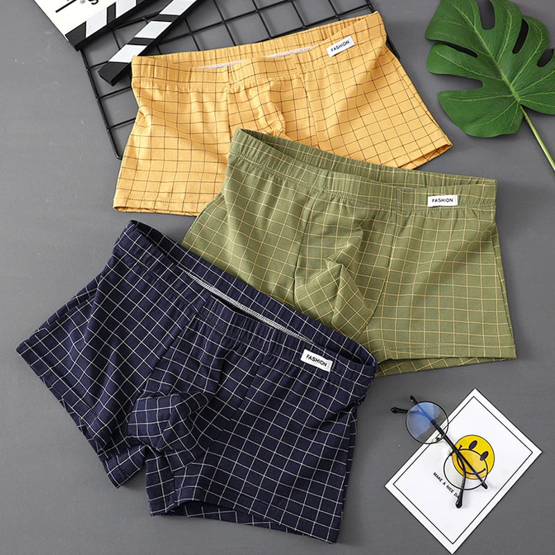3er-Pack Herren Boxershorts aus Baumwolle | Atmungsaktive Kariert Boxershorts | Bequeme Unterwäsche | Größen M–3XL Kaufschwan® Gelb Armeegrün Marineblau M