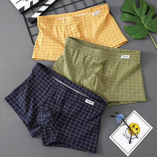 3er-Pack Herren Boxershorts aus Baumwolle | Atmungsaktive Kariert Boxershorts | Bequeme Unterwäsche | Größen M–3XL Kaufschwan® Gelb Armeegrün Marineblau M
