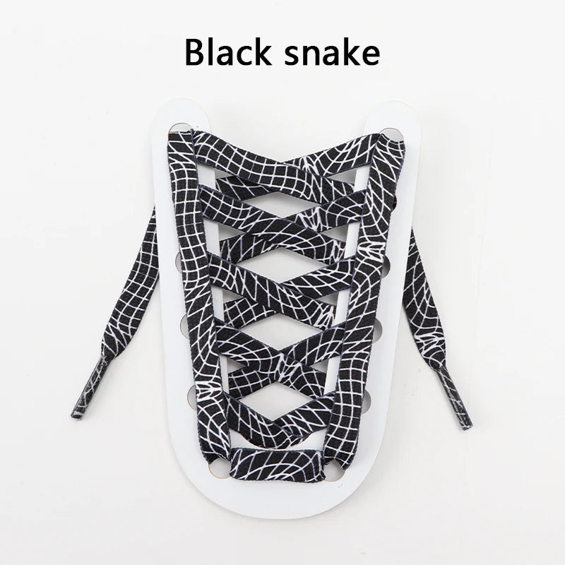 Tiermuster Schnürsenkel – Flache Modische Laces für Sneaker | Tiger-, Schlangen- & Leoparden-Print 120/140/160cm Kaufschwan® Schwarze Schlange 140cm