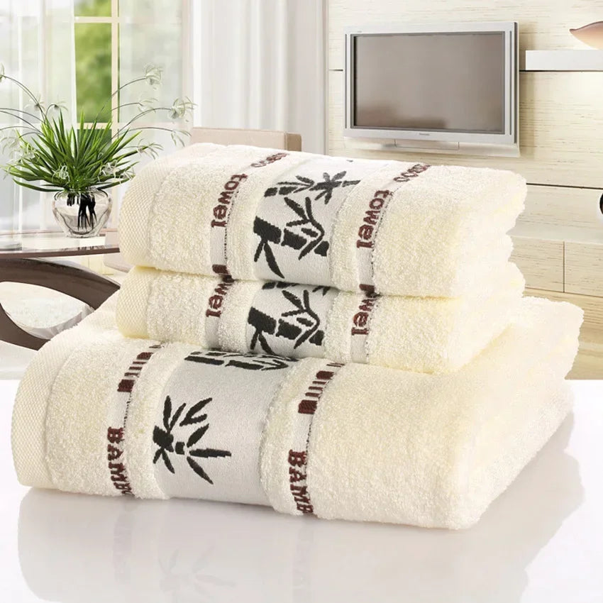 Bambusfaser Handtuch Set – Luxuriös Dick & Saugfähig | Weiche Bade- & Gesichtstücher für Erwachsene, Badezimmer & Strand Kaufschwan® Beige 34x75cm