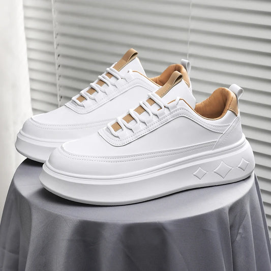 Modische Weiße Herren Sneaker – Plattform Sportschuhe für Outdoor Running | Atmungsaktive Leichte Laufschuhe mit Höheneffekt Kaufschwan®
