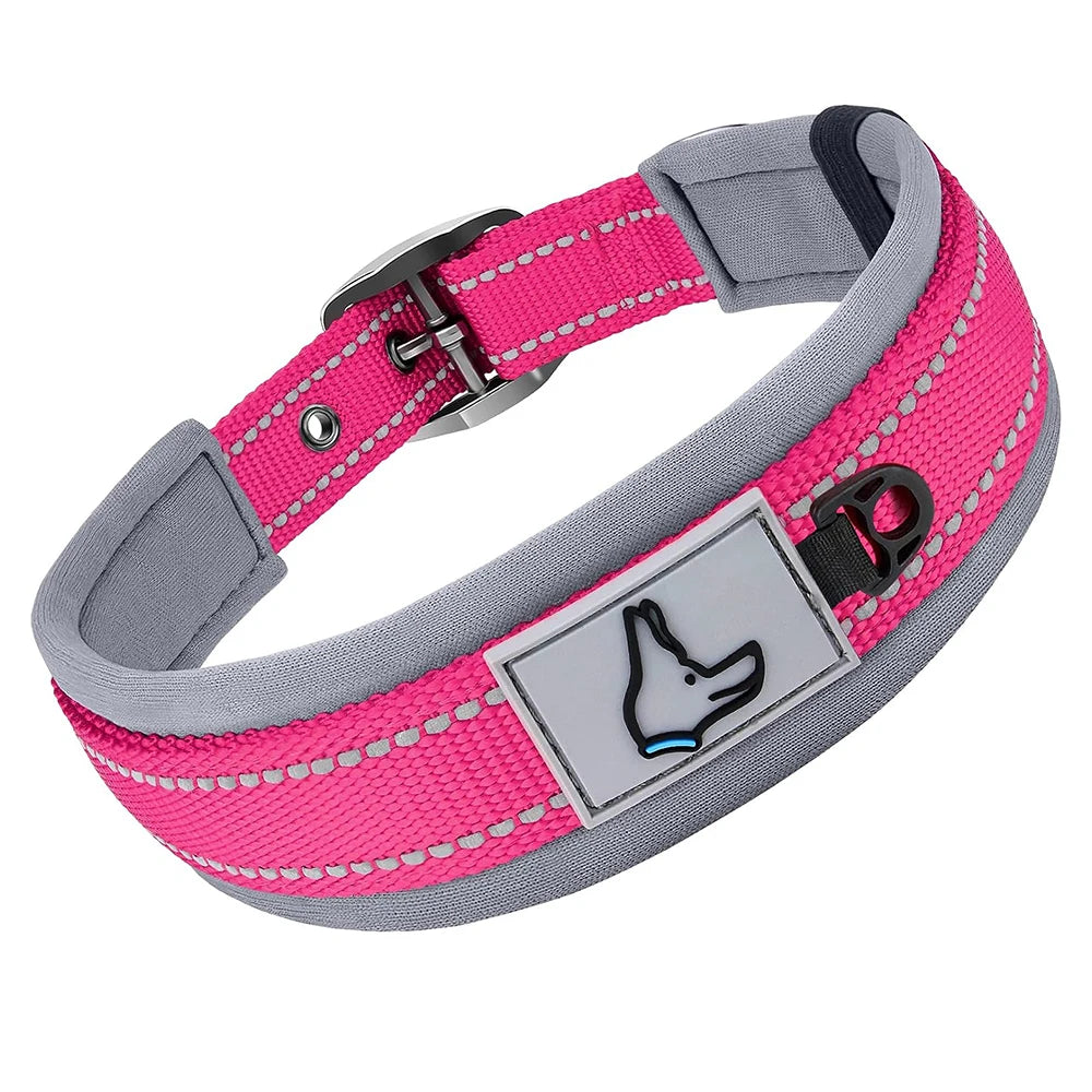 Reflektierendes Gepolstertes Hundehalsband Verstellbar Breit Nylon Neopren für Kleine Mittel Große Hunde Kaufschwan® Rosenrot S