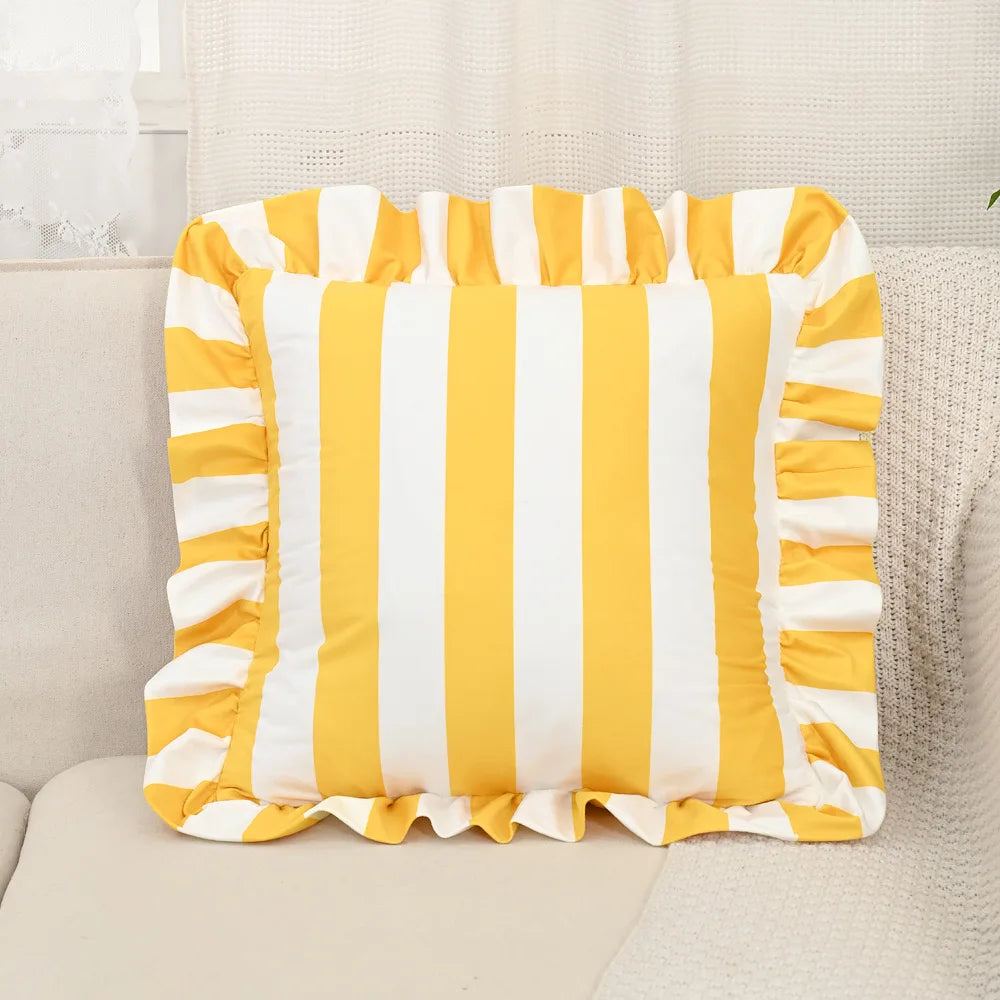 Gestreiftes Samtkissen mit Lotusblatt-Rüsche | Prinzessin Gestreiftes Quadratisches Kissen für Sofa & Stuhl | Wohnraum-Deko 45x45cm Kaufschwan® Design 2 45X45cm