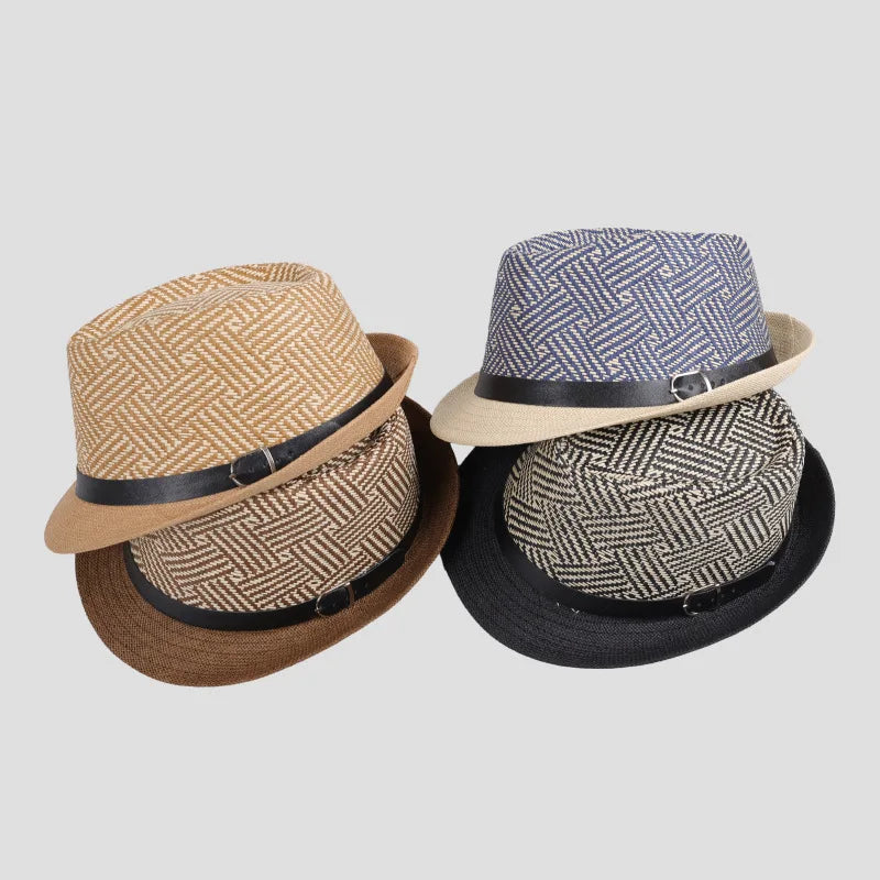 Retro Sonnenhut – Britischer Top Hat Stil, Geometrischer Strohhut mit Gürtel, Unisex Strand & Partner Fedoras Kaufschwan®