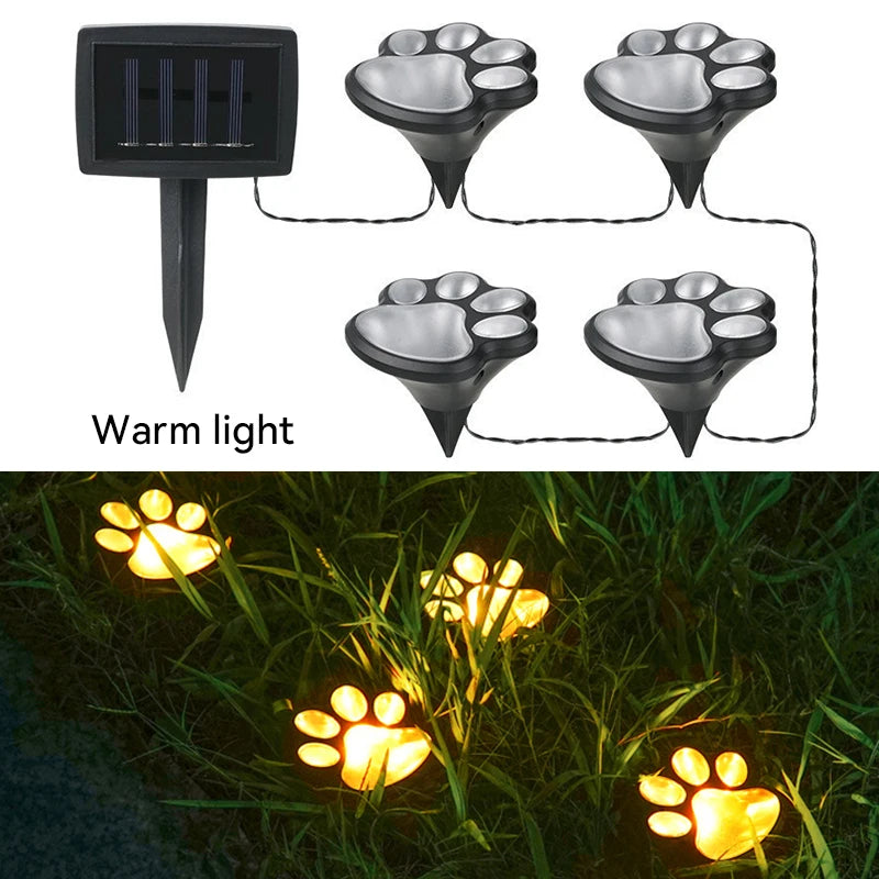 Solar Gartenlichter mit Pfotenabdruck – 4er Set LED-Erdlichter Wasserdicht für Rasen, Weg & Hofdekoration Kaufschwan® Warmes Licht