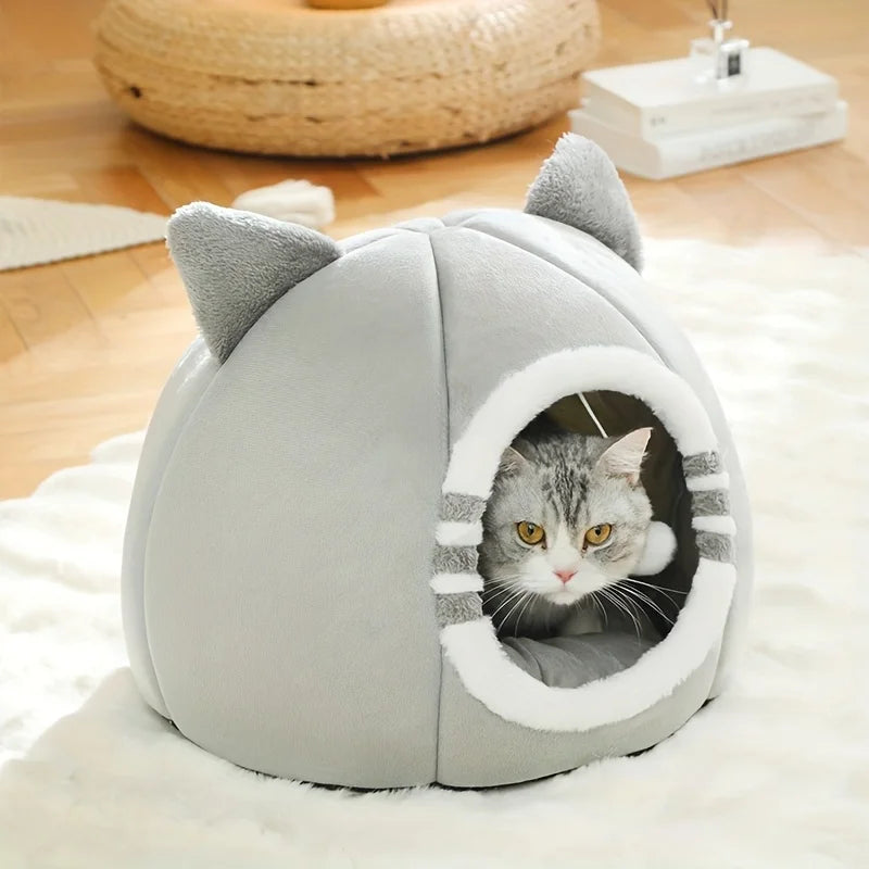 Kuscheliges Katzenbett für Katze – Weiche Schlafhöhle mit Matte, Nest & Katzenhaus Kaufschwan®