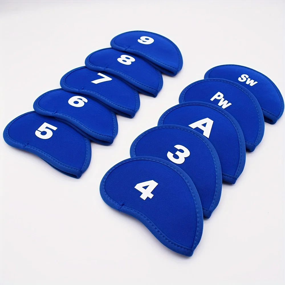 10 Stück Golf Schlägerhauben Set – Tragbare Eisenkopf Schutzhüllen | Langlebige PU-Leder Headcover für Golfschläger Kaufschwan® Blau