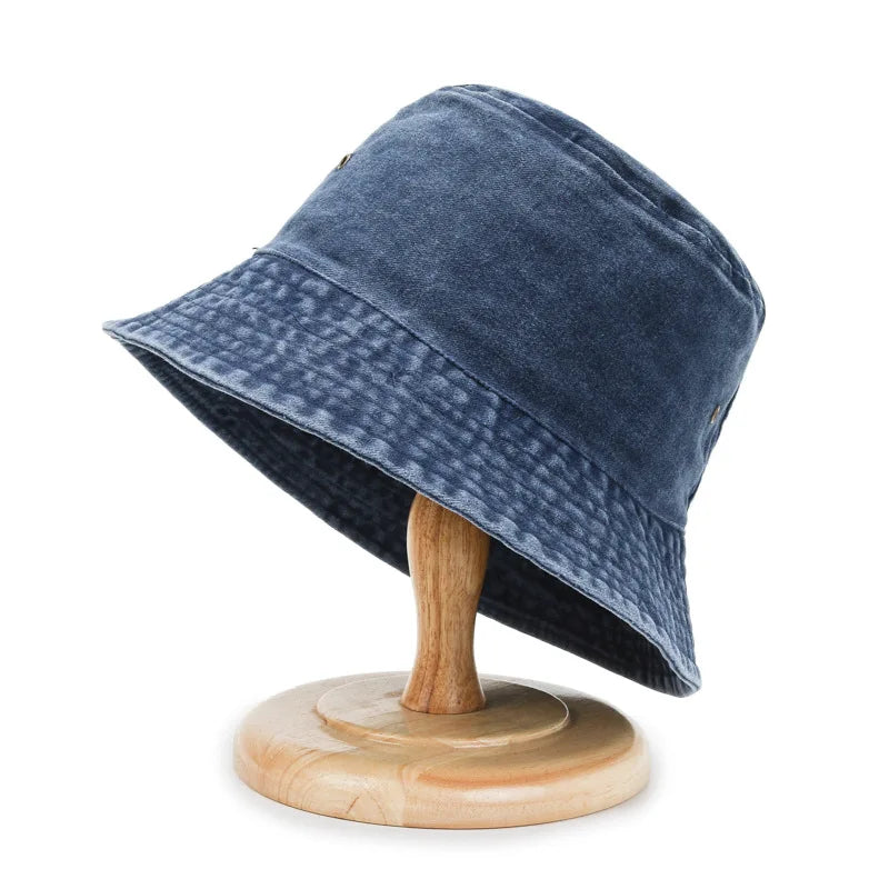 Unisex Baumwoll Anglerhut – Sommerhut aus gewaschenem Jeansstoff für Damen, Outdoor & Reise, Sonnenschutz Kaufschwan® Marine