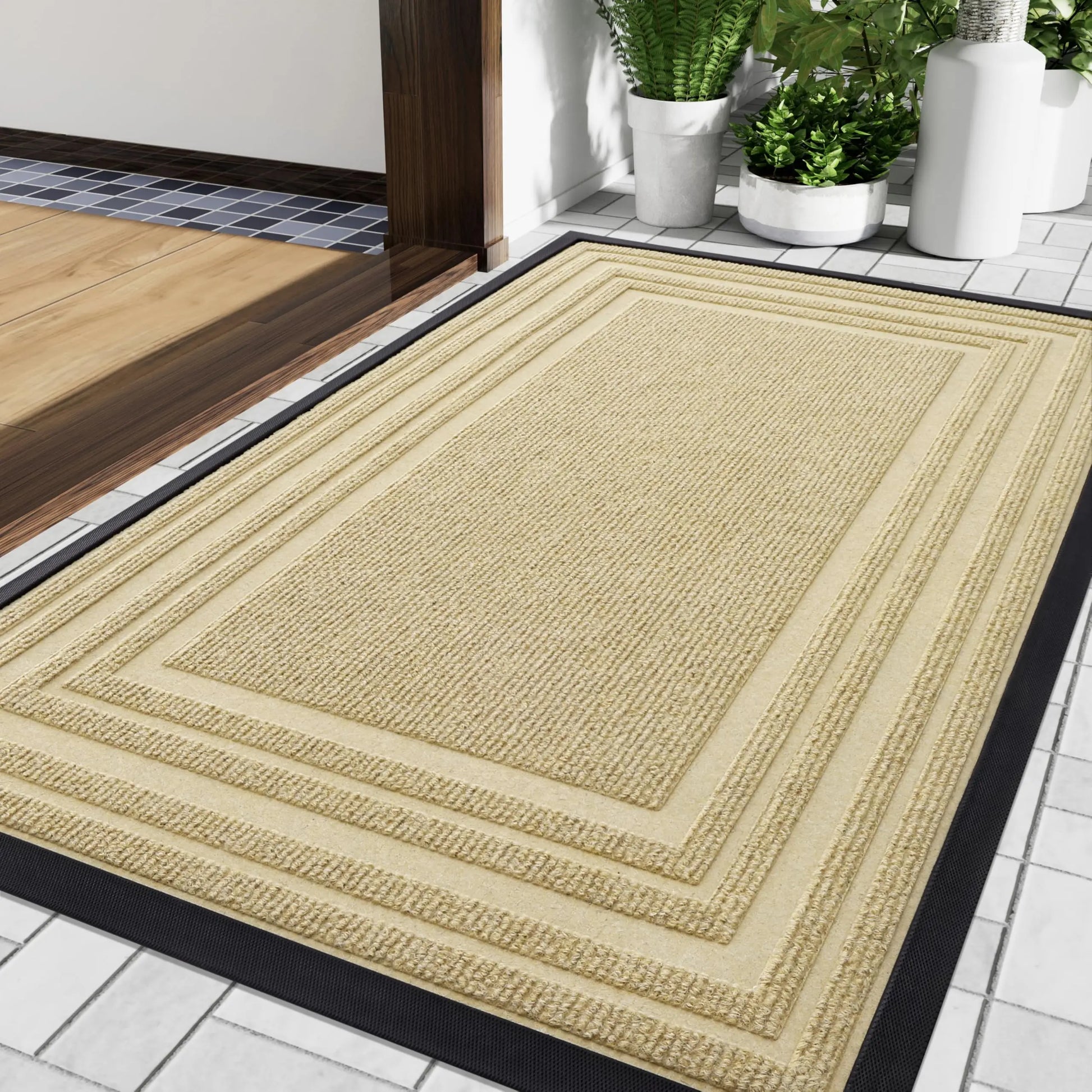 Gummi-Fußmatte – Rutschfest, Flach, Strapazierfähig für Außen- und Innenbereich Kaufschwan® Beige 43.3x75cm