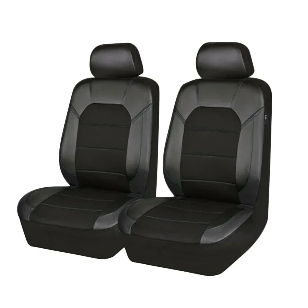 Universelles PU-Leder Autositzbezug-Set – Vollschutz für vorne & hinten, passend für 5-Sitzer Autos & LKWs Kaufschwan® 2 Sitze-Schwarz