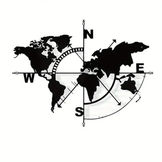 Schmiedeeisen Weltkarte Wandbild – Metall Kompass Modern Klassische Wanddekoration