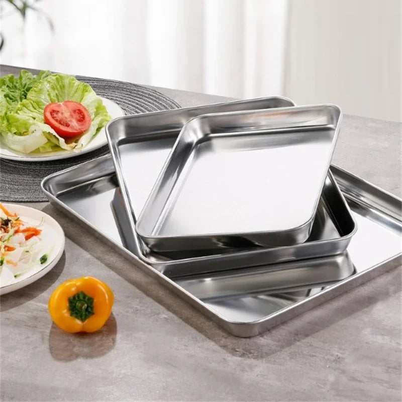 Rechteckiges Edelstahl-Serviertablett für Küche – Metall-Foodtray & Dinnerware-Teller für Wurst, Nudeln, Obst, Restaurant & Hotel Kaufschwan®