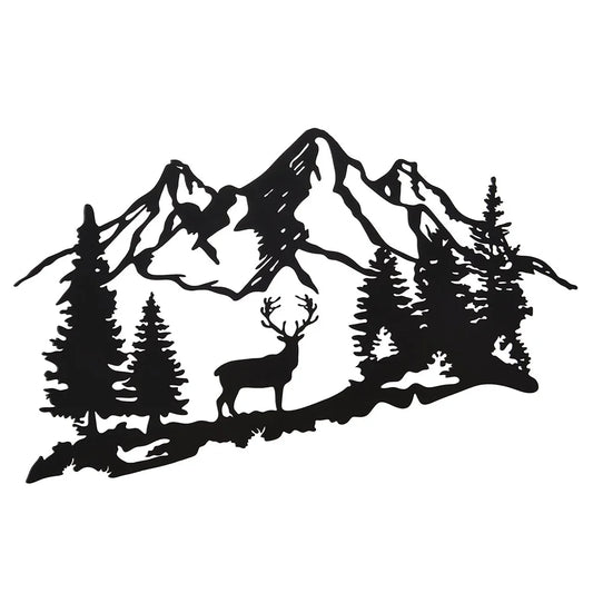 Metall Hirsch Wandbild – Rustikale Wald Berg Hütten Dekoration