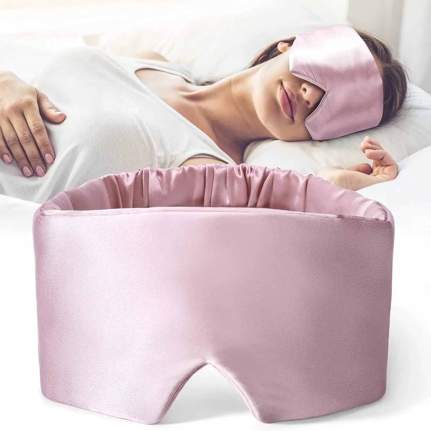 Seidenschlafmaske | Weiche Druckfreie Schlafmaske | 100 % Maulbeerseide Augenabdeckung | Anti-Falten & Verstellbarer Breiter Klettverschluss Kaufschwan® Rosa