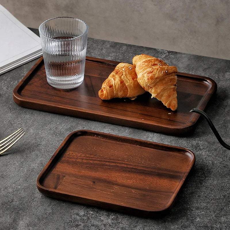 Schlichtes Rechteckiger Tee-Tablett aus Schwarznuss – Massives Holz Snack- & Obsttablett, Langlebiges Dekoratives Dessert-Tablett Kaufschwan®