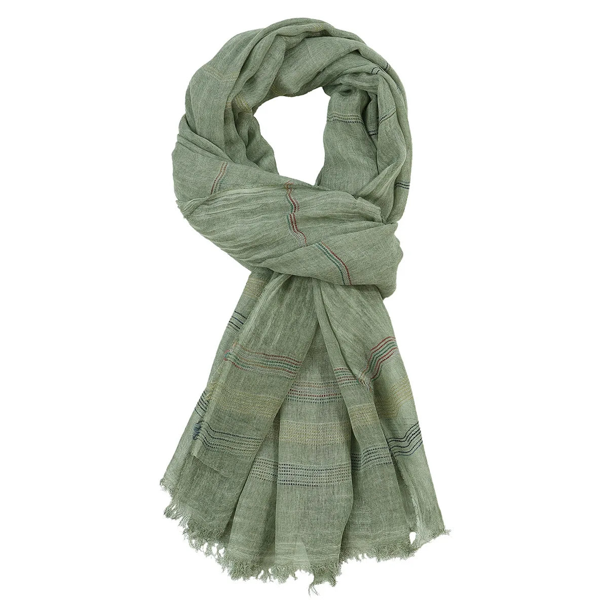 Weicher Bandana Schal | Baumwolle-Leinen Garngefärbt Gestreift | Langes Schal-Tuch mit Fransen für Herren Kaufschwan® Olivgrün