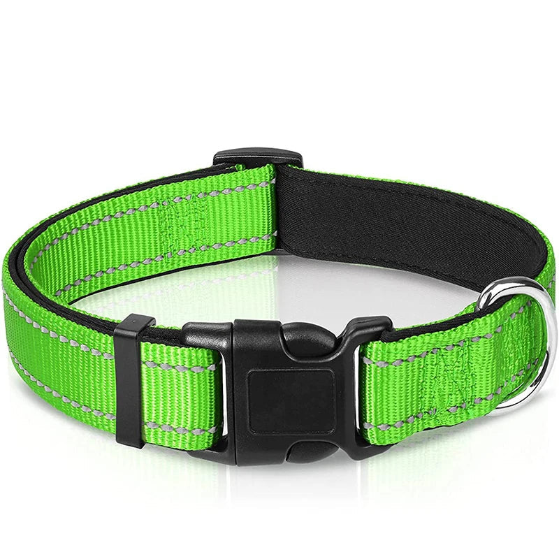 Reflektierendes Verstellbares Hundehalsband Gepolstert Nylon Neopren für Mittel Große Hunde Kaufschwan® Grün S