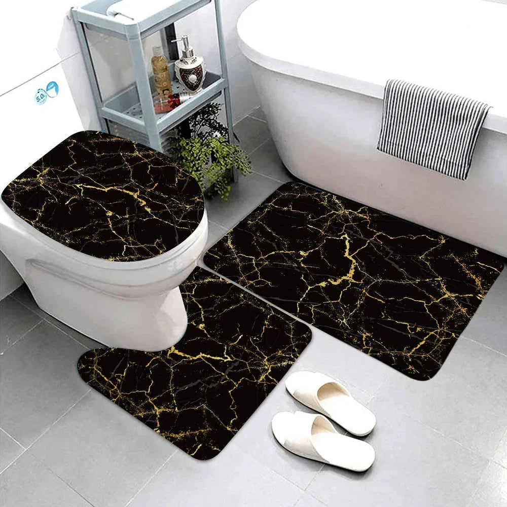 3-teiliges Badematten-Set Schwarz Marmor – Gold & Grau, Rutschfest, Geometrisches Design Kaufschwan® Abbildung 16 40X60CM