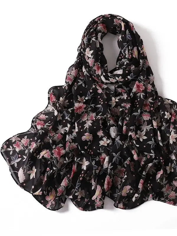 Sommer Boho Chiffon Hijab – Leopard & Aquarell Muster | Ultraleichter Atmungsaktiver Muslimischer Schal für Strand & Reisen Kaufschwan® Schwarz