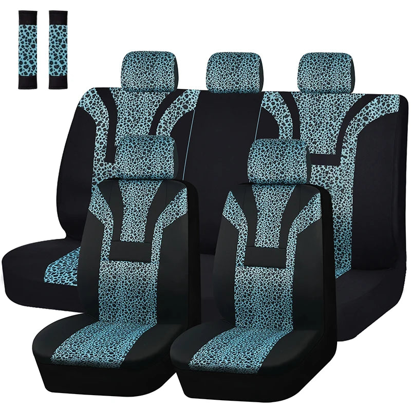 Leopardenmuster Plüsch Autositzbezüge – Universelle Winter-Sitzbezüge für Auto, SUV, LKW & Van Kaufschwan® Blaues Komplettset
