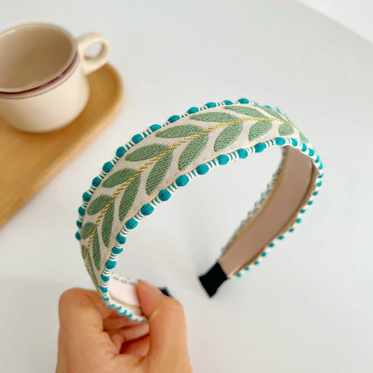 Haarreif mit Blätterstickerei – Modischer Turban Haarreif für Damen & Mädchen | Frühlingsaccessoire Kaufschwan® Grün