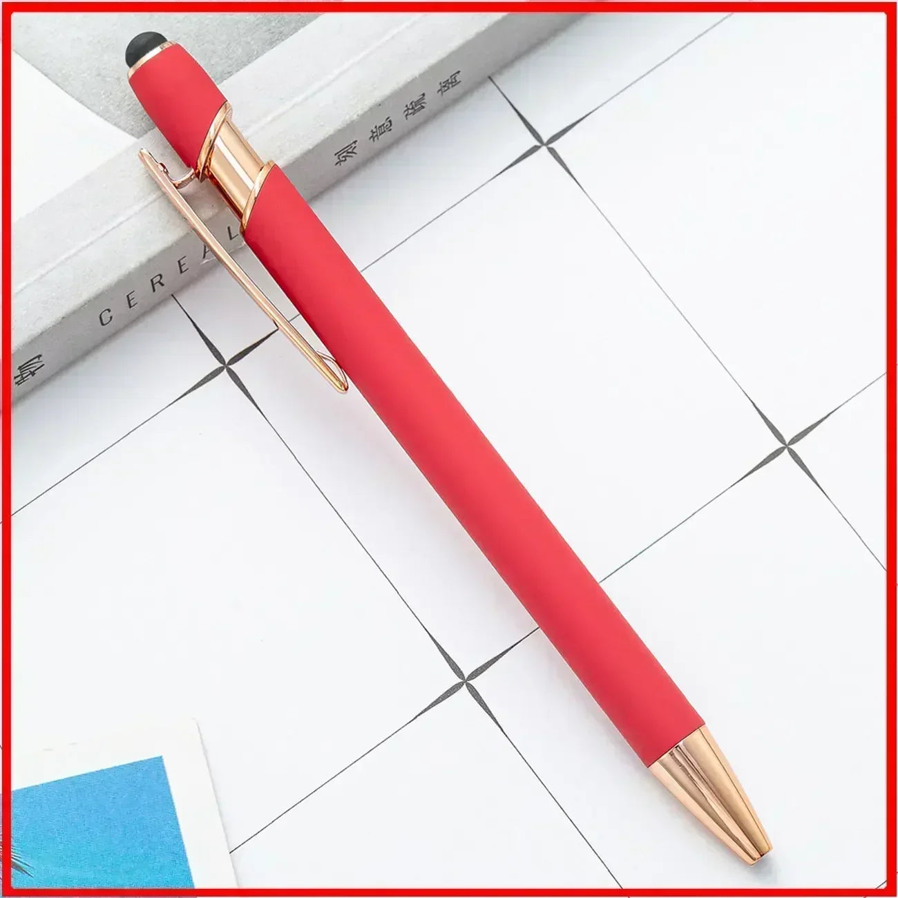 50 Stück Leichte Metall-Kugelschreiber mit Touchscreen-Spitze – Büro, Schule & Werbestifte | Individuelles Logo & Text Lasergravur Kaufschwan® Rot (Rose) - 50 Stück