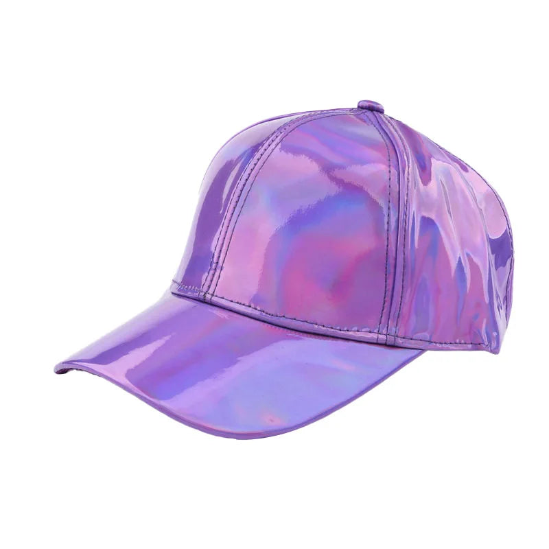 Unisex PU Rainbow Farbwechsel Baseballkappe | Fashion Erwachsenen Laser Hip Hop Kappe | Outdoor Freizeit Snapback Glänzende Party Kappe Kaufschwan® Lila