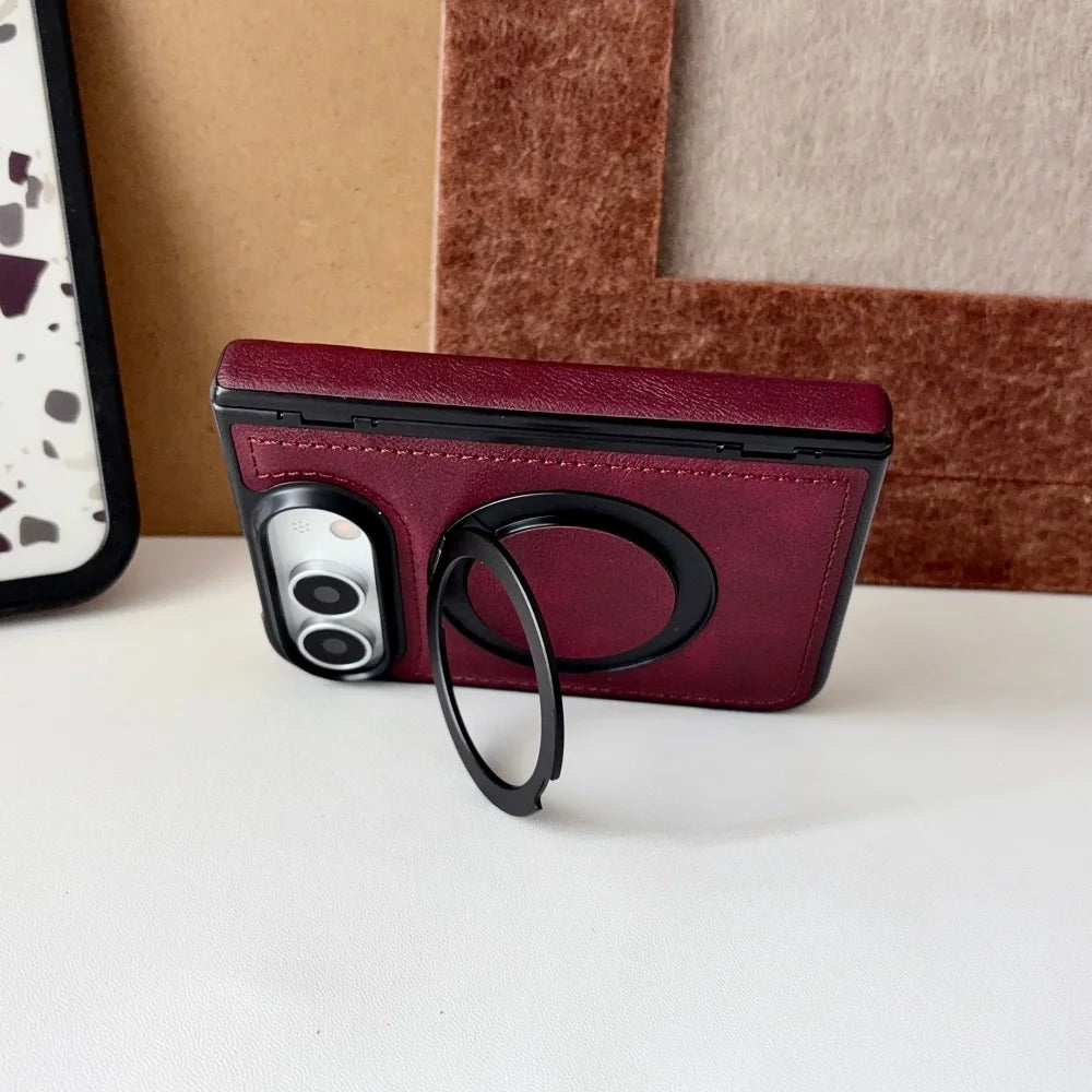 Luxuriöse Retro-Schutzhülle in Lederoptik für iPhone Duo 18 Fold und 18 Duo – Magnetische MagSafe-Kompatible Hülle mit Drehbarem Ständer und Stoßschutz Kaufschwan®