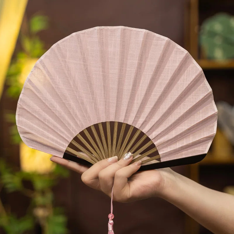 Vintage Muschel-Form Faltfächer | Baumwolle-Leinen Handfächer | Retro Tanzrequisit & Dekoratives Geschenk Kaufschwan® Rosa