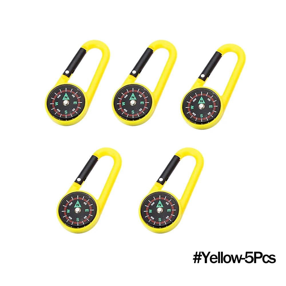 Outdoor Kompass Karabiner Schlüsselanhänger – Mini Camping Buckle für Bergsteigen, Wandern, Rucksäcke & Survival | Kinder Geschenkclip mit Kompass Kaufschwan® Gelb – 5 Stück