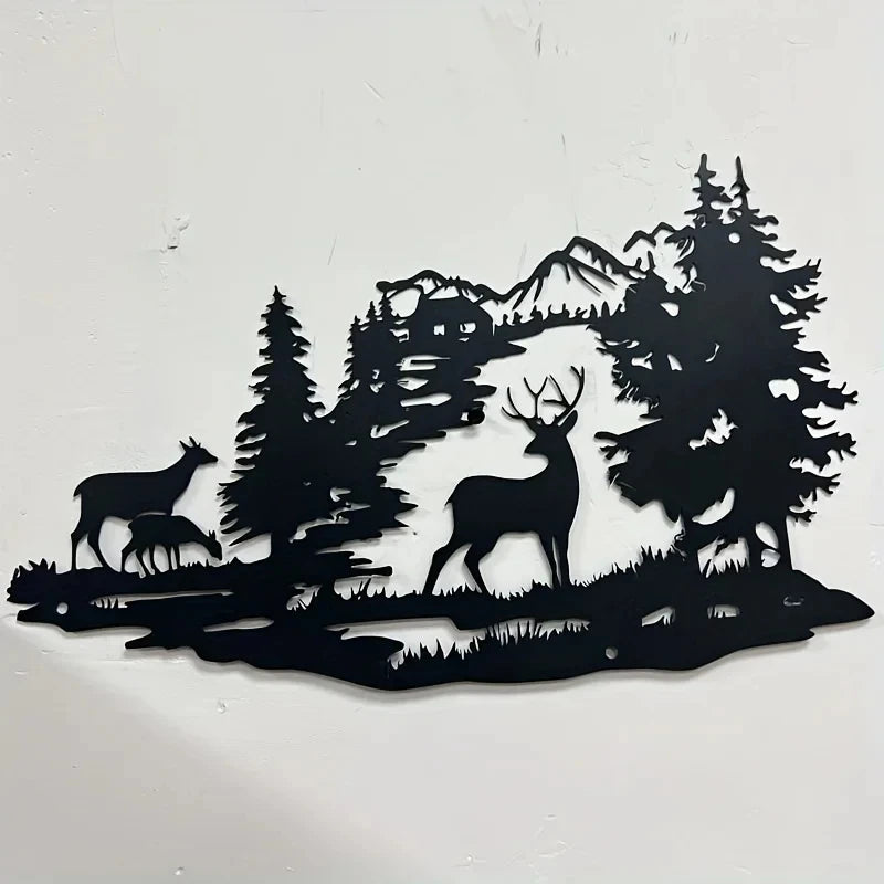 Metall Hirsch Wald Wandbild – Schmiedeeisen Moderne Minimalistische Dekoration