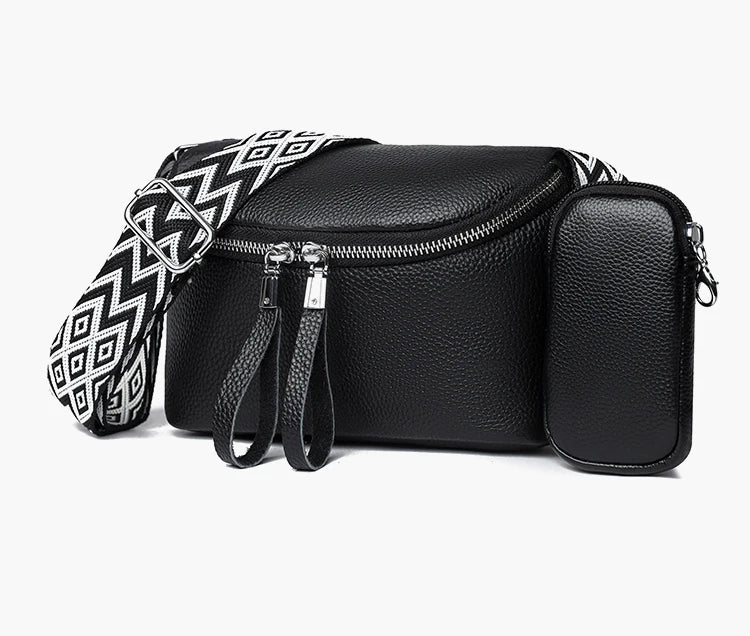 Damen Brusttasche – Hochwertige Rindsleder Crossbody, Gürteltasche & Handtasche mit Kleiner Geldbörse Kaufschwan® Schwarz