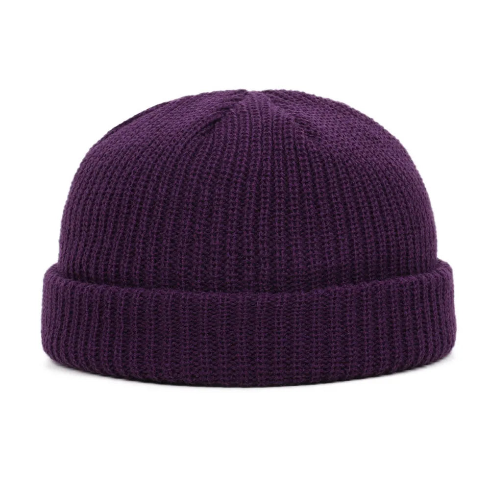 Winter Strickmütze – Kurze Hip Hop Cap | Unisex Elastische Wollmütze für Damen & Herren Kaufschwan® Lila Einheitsgröße