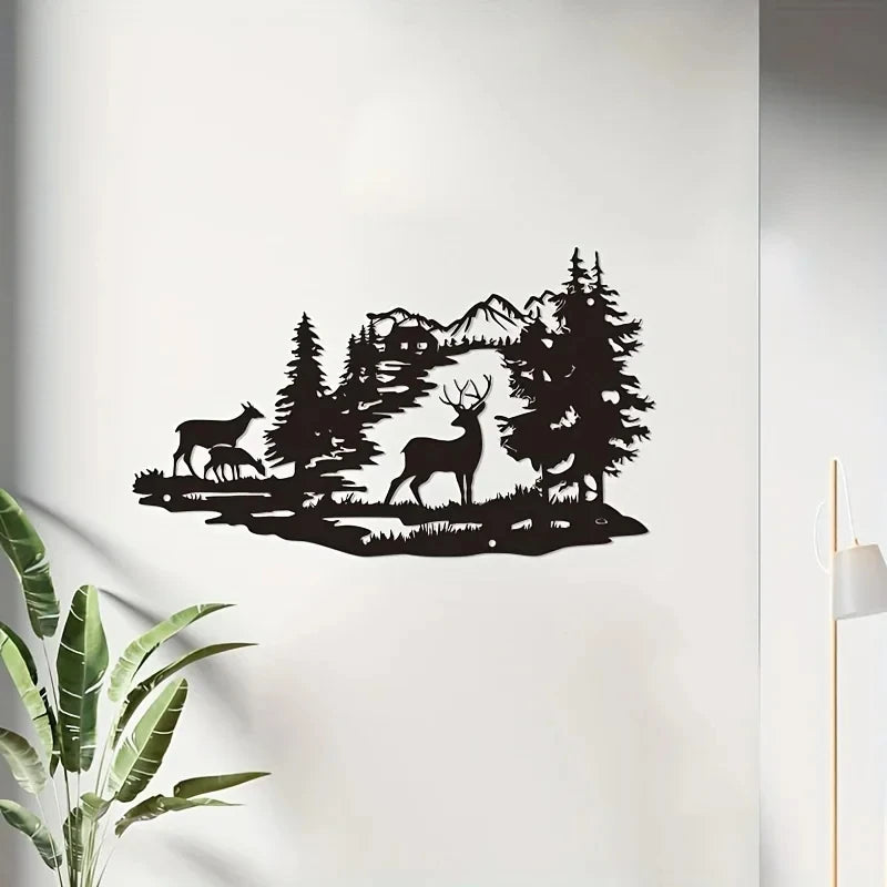 Metall Hirsch Wald Wandbild – Schmiedeeisen Moderne Minimalistische Dekoration