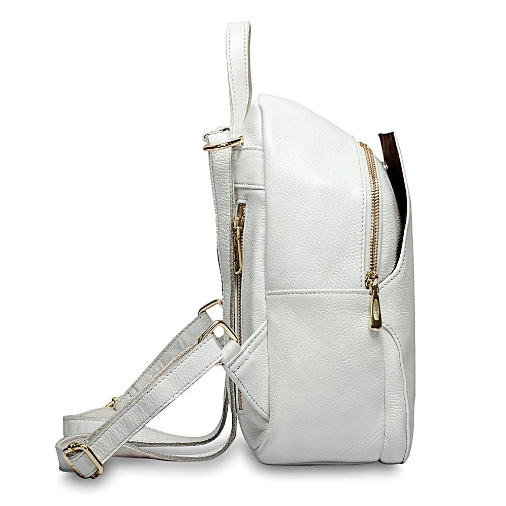 Damen Rucksack in Reinweiß | 100% Echtes Leder | Anti-Diebstahl Eleganter Reise-Rucksack | Schultertasche in Pink Kaufschwan®