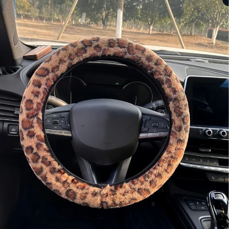Plüsch-Lenkradbezug mit Leopardenmuster – Weicher Winterbezug für 38cm Autolenkräder Kaufschwan®