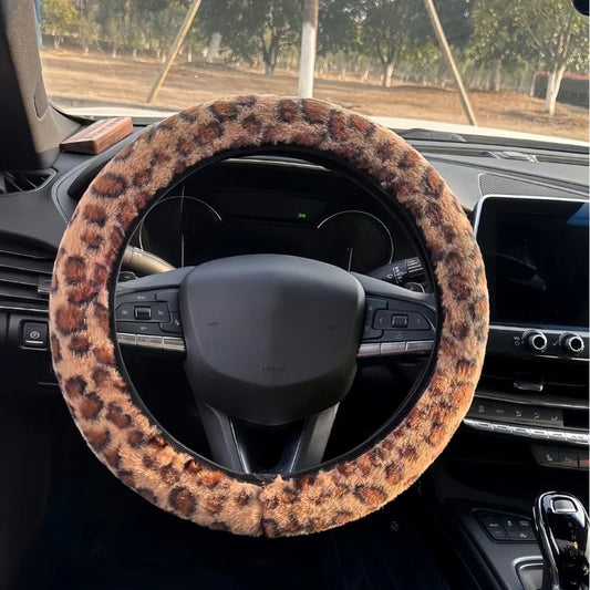 Plüsch-Lenkradbezug mit Leopardenmuster – Weicher Winterbezug für 38cm Autolenkräder Kaufschwan®