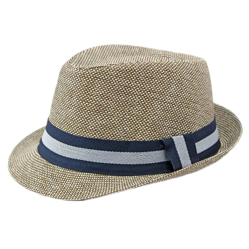 Retro Sonnenhut – Britischer Top Hat Stil, Geometrischer Strohhut mit Gürtel, Unisex Strand & Partner Fedoras