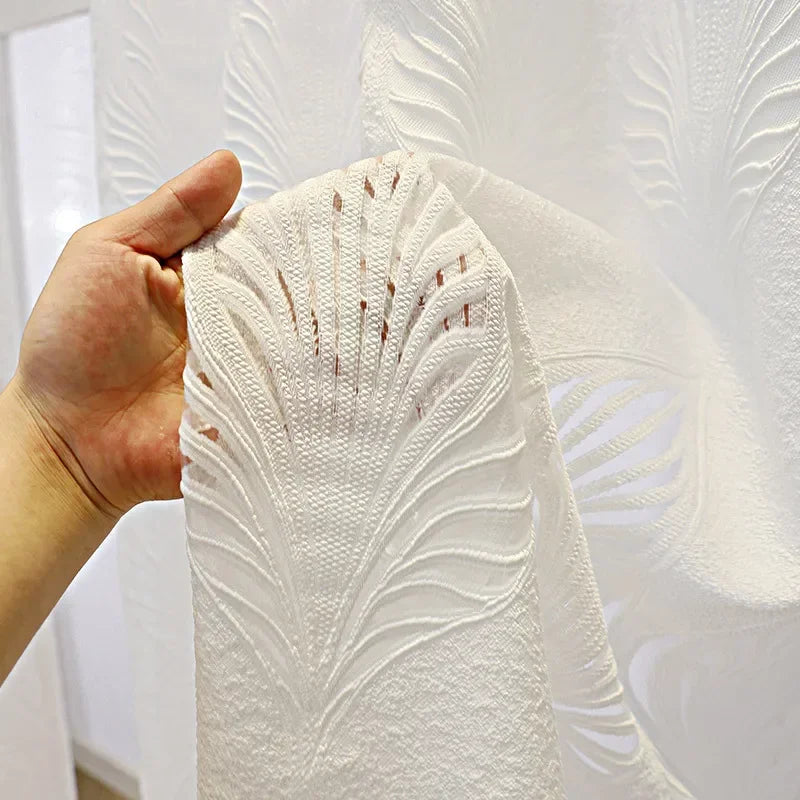 Nordic Weißer Transparenter Vorhang mit Hohlen Blättern für Schlafzimmer Wohnzimmer Kaufschwan®