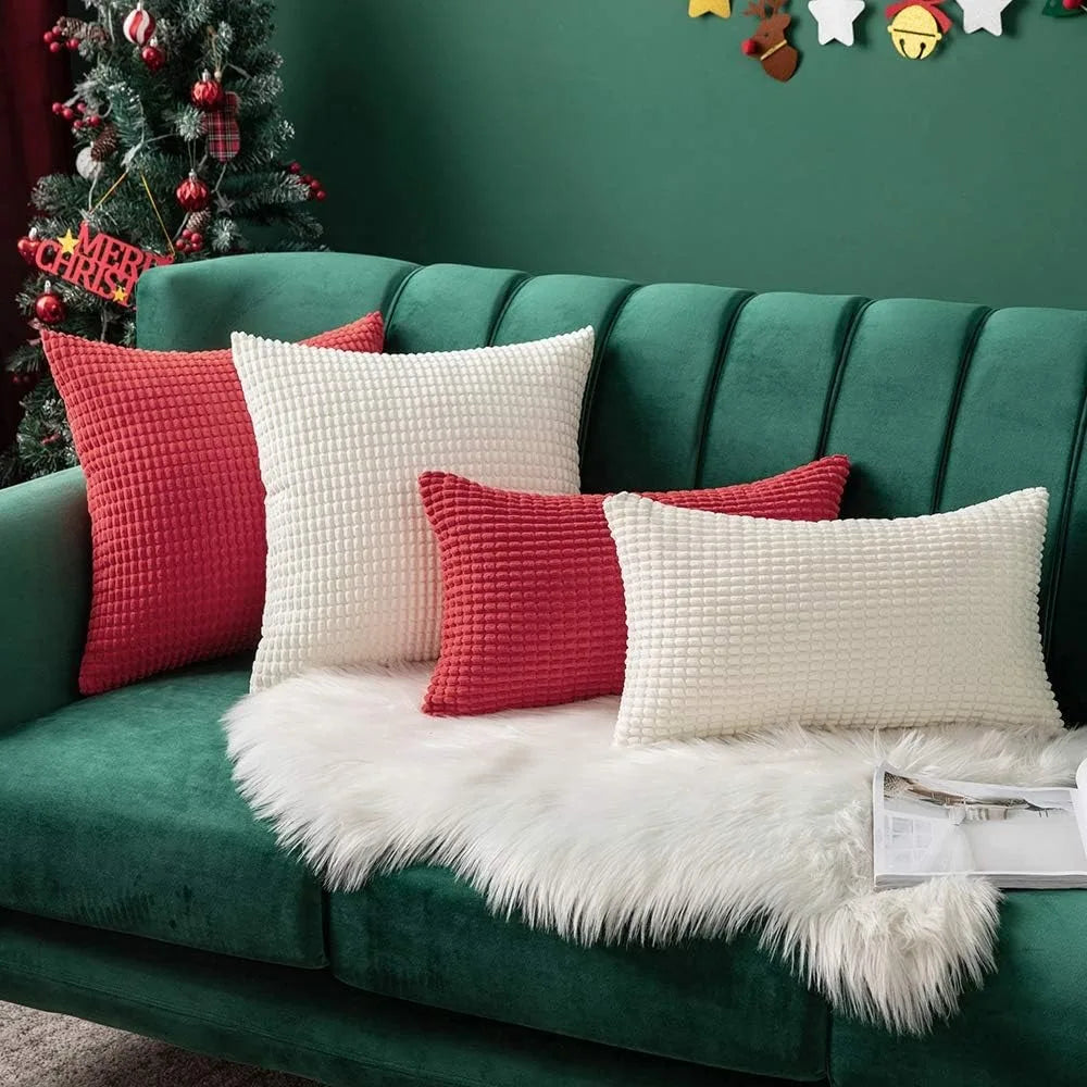 Rote Kissenbezüge | Dekorative Cord-Kissenhüllen | Weihnachts-Deko für Zuhause Kaufschwan®