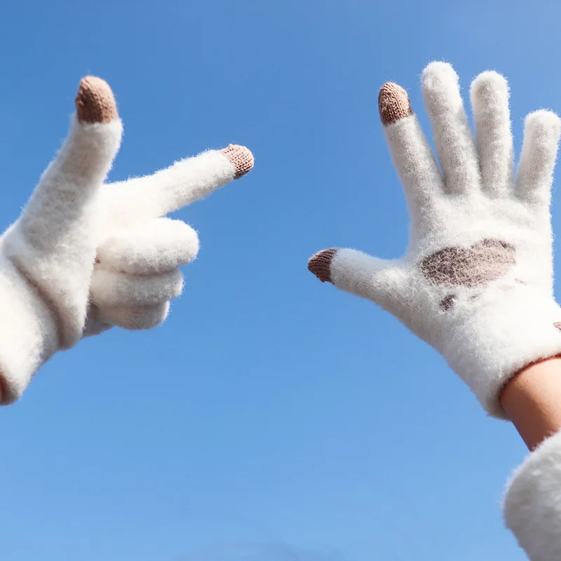 Damen Winter Pfoten Handschuhe – Flauschige Warme Strickhandschuhe | Touchscreen Vollfinger Fäustlinge für Kaltes Wetter Kaufschwan®